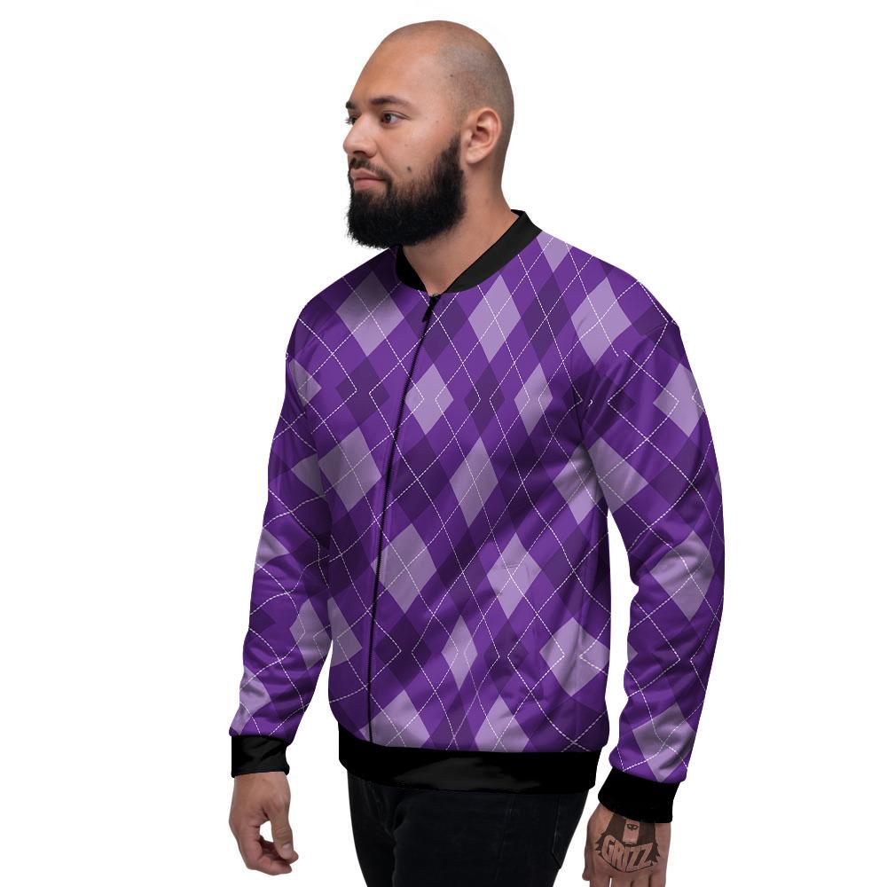 Argyle Purple Print Pattern Men's Bomber Jacket-grizzshop