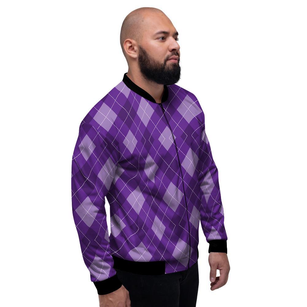 Argyle Purple Print Pattern Men's Bomber Jacket-grizzshop