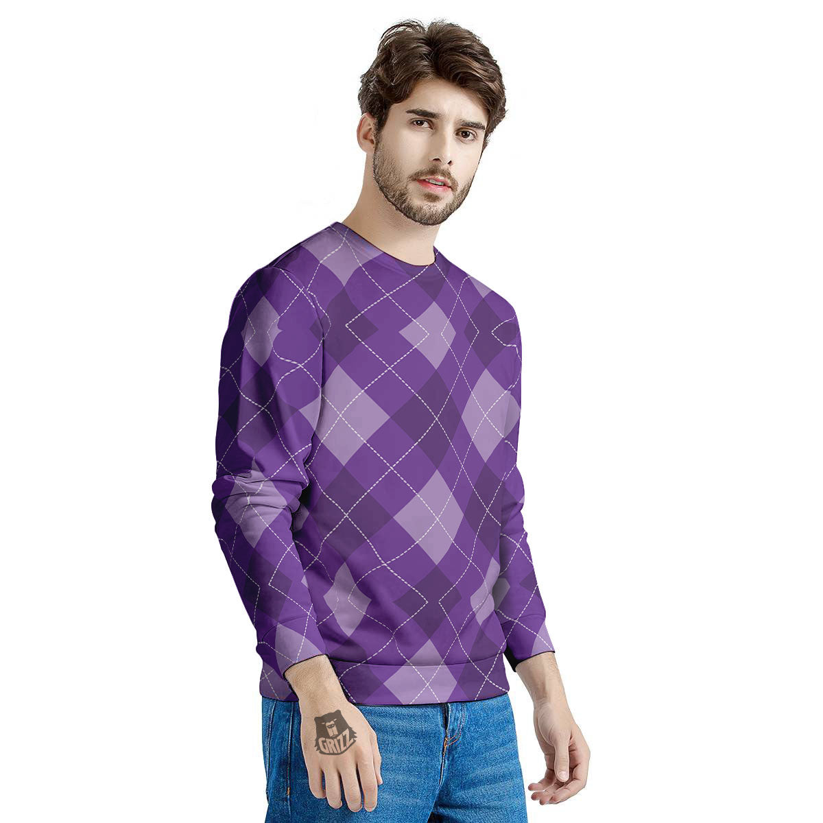 Argyle Purple Print Pattern Men's Sweatshirt-grizzshop