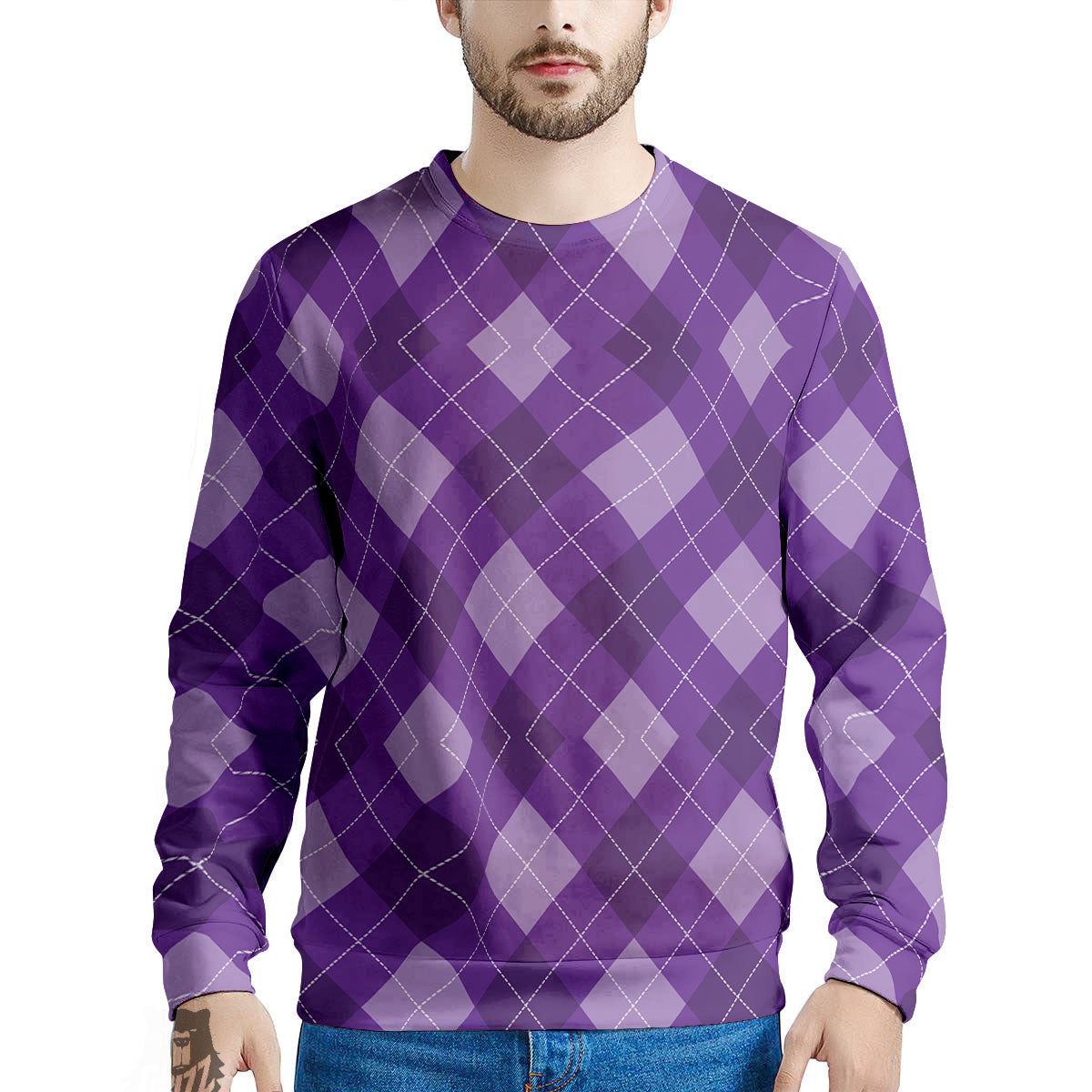 Argyle Purple Print Pattern Men's Sweatshirt-grizzshop
