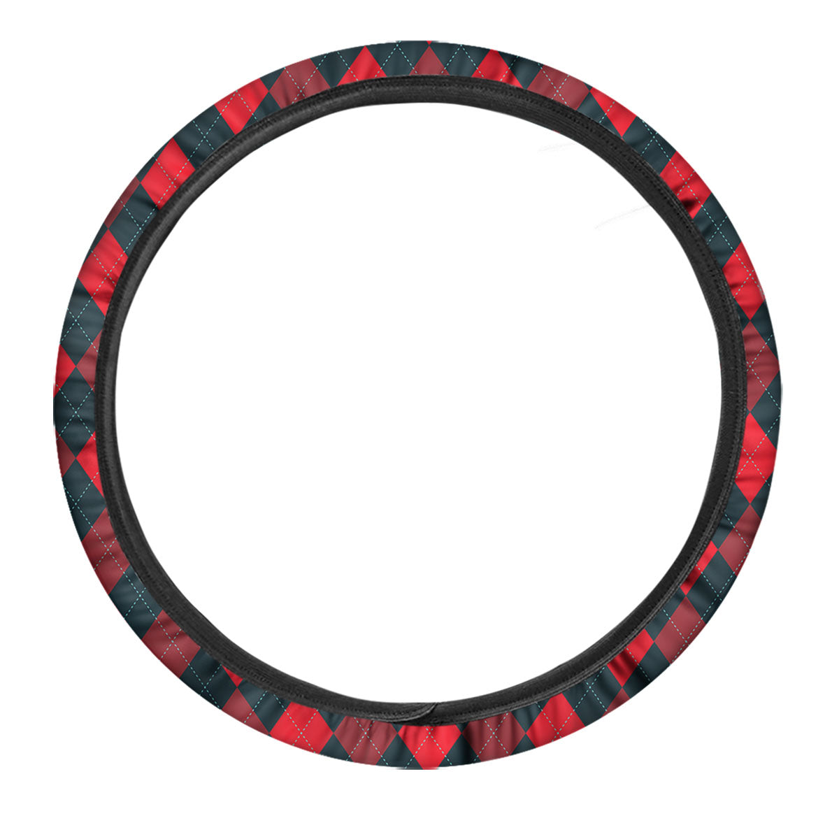 Argyle Red And Black Print Pattern Car Steering Wheel Cover-grizzshop