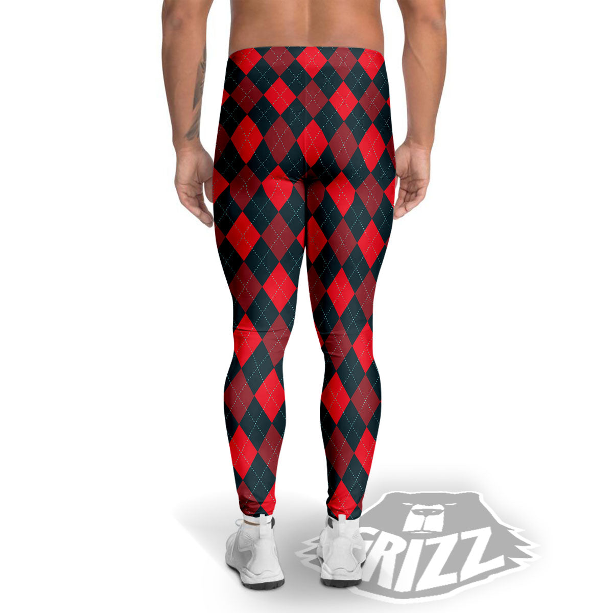Argyle Red And Black Print Pattern Men's Leggings-grizzshop