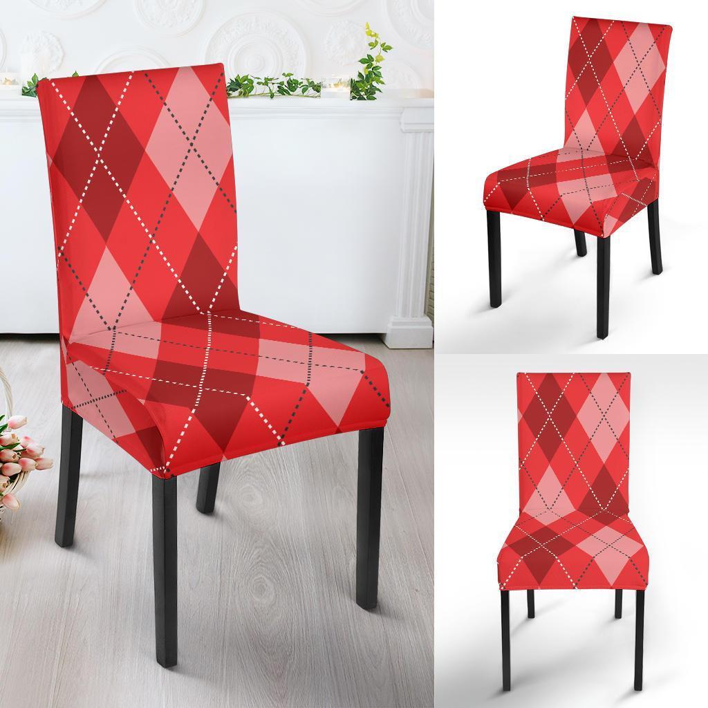 Argyle Red Pattern Print Chair Cover-grizzshop
