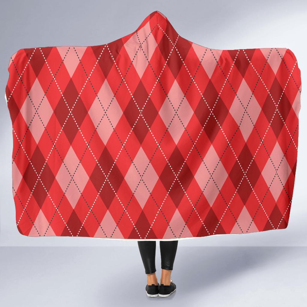 Argyle Red Pattern Print Hooded Blanket-grizzshop
