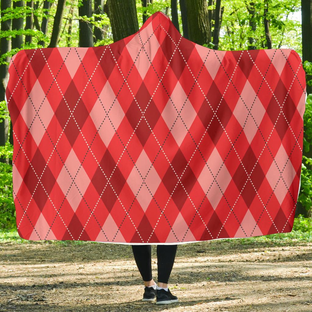 Argyle Red Pattern Print Hooded Blanket-grizzshop