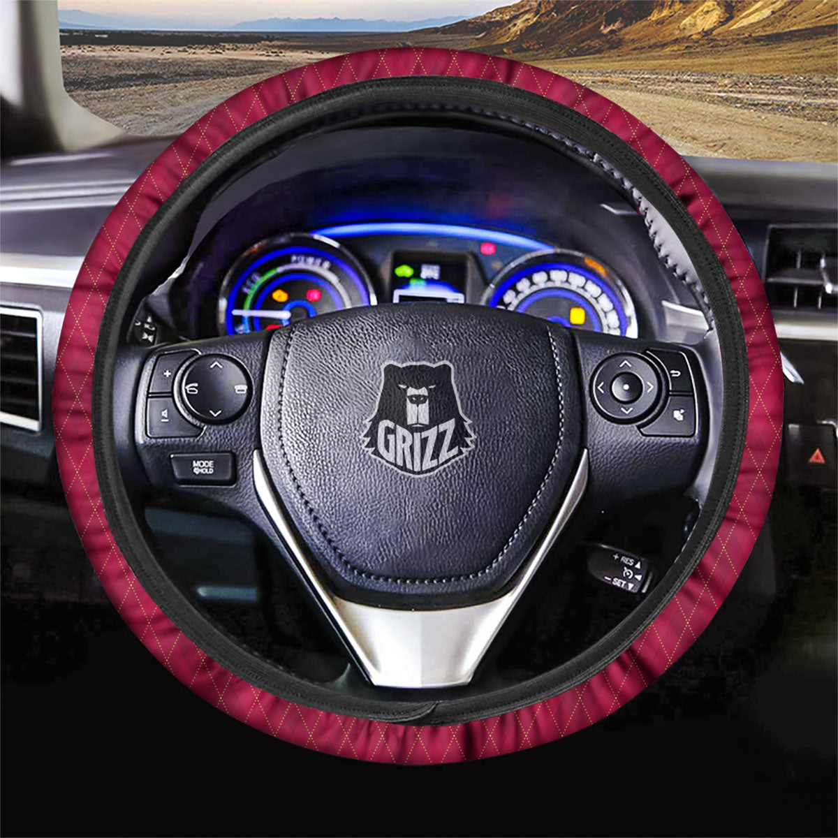 Argyle Red Print Pattern Car Steering Wheel Cover-grizzshop