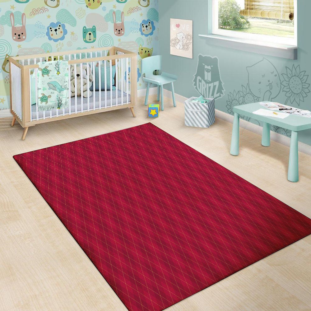 Argyle Red Print Pattern Floor Mat-grizzshop