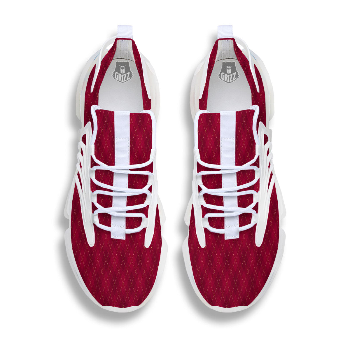 Argyle Red Print Pattern White Gym Shoes-grizzshop