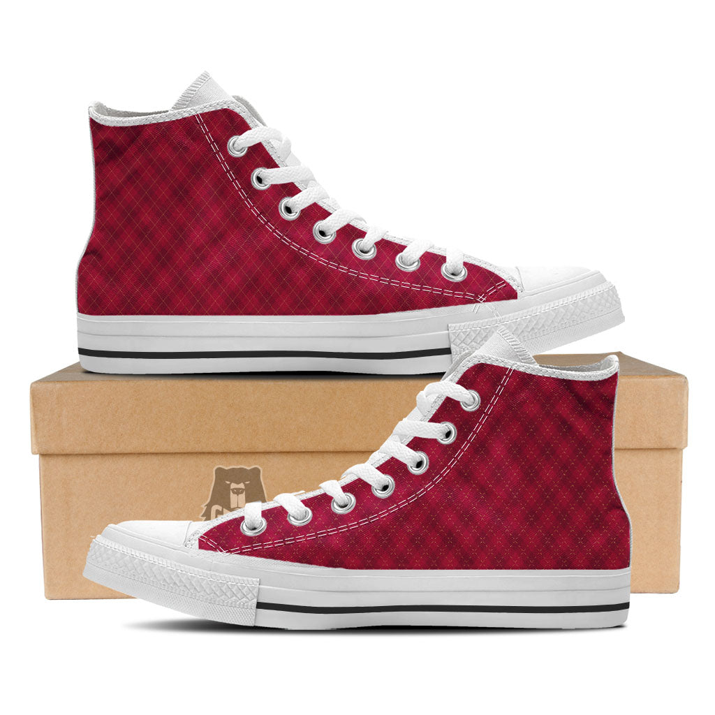 Argyle Red Print Pattern White High Top Shoes-grizzshop