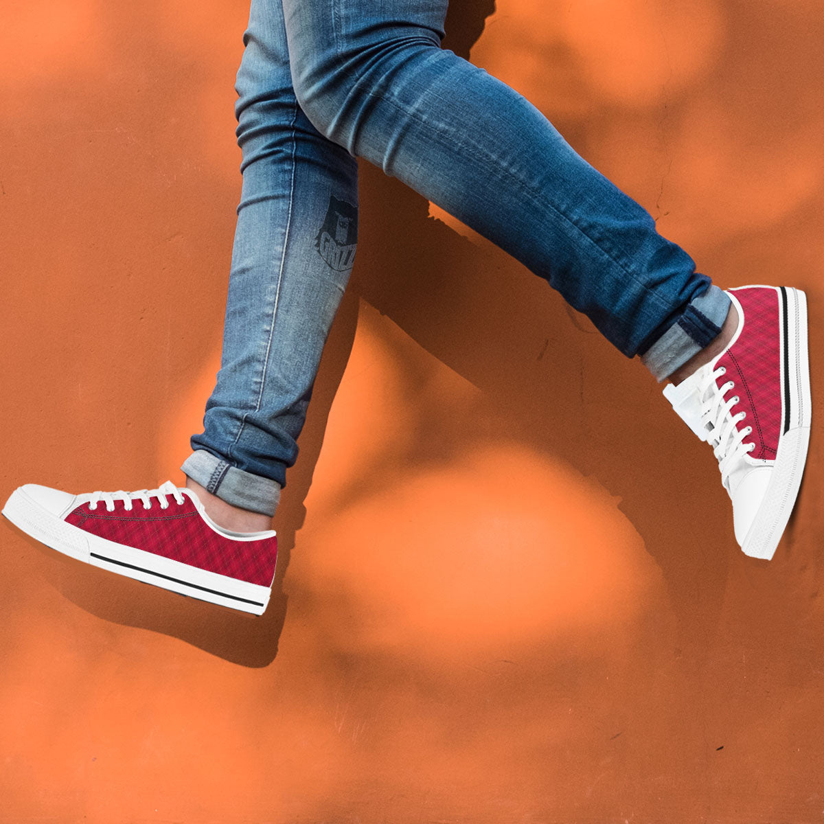 Argyle Red Print Pattern White Low Top Shoes-grizzshop