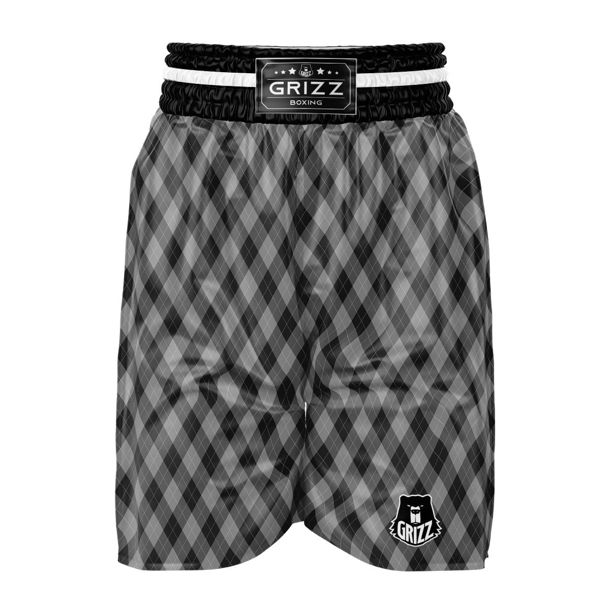 Argyle Shadow Grey Print Pattern Boxing Shorts-grizzshop