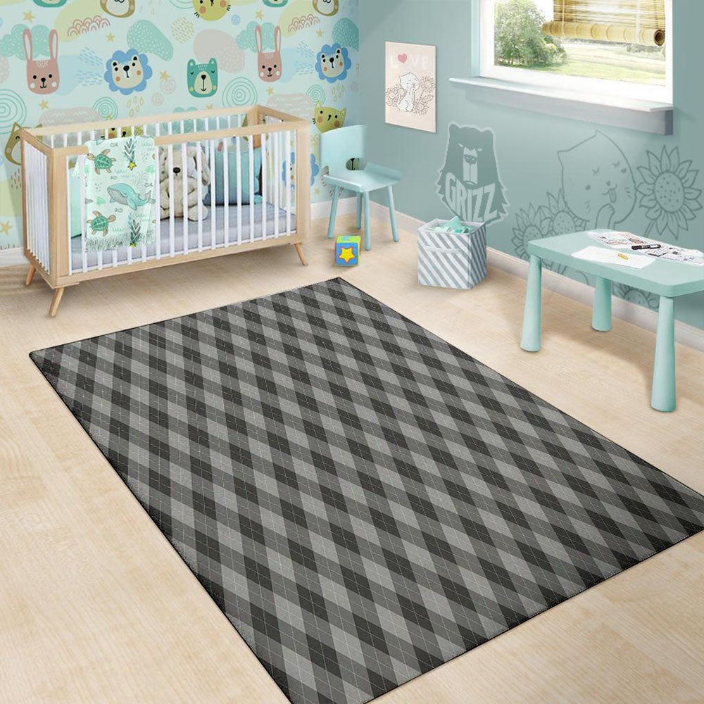 Argyle Shadow Grey Print Pattern Floor Mat-grizzshop