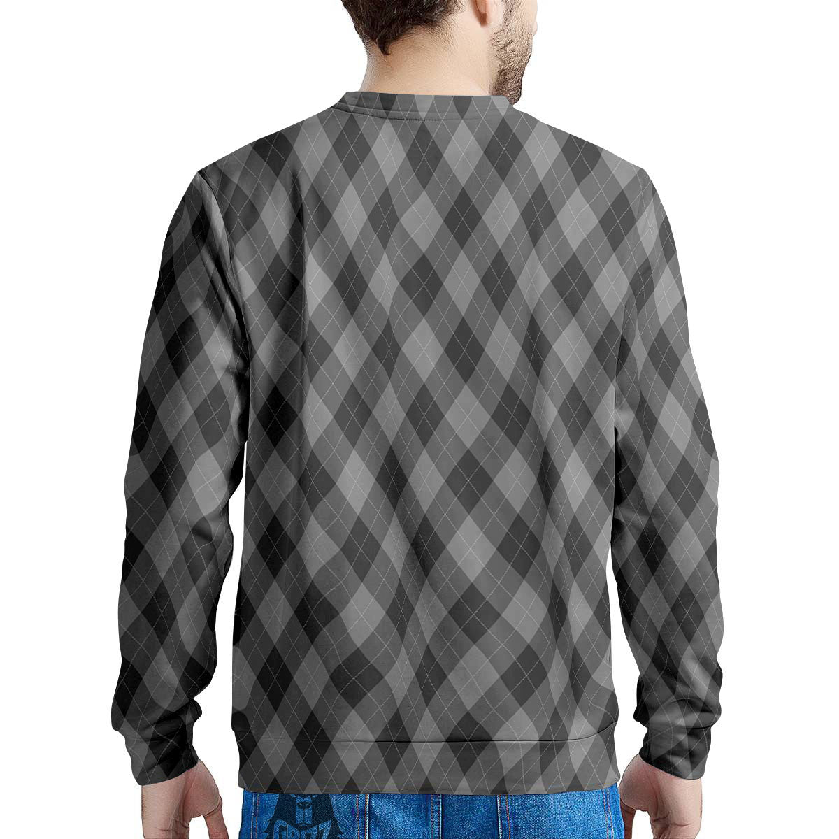 Argyle Shadow Grey Print Pattern Men's Sweatshirt-grizzshop