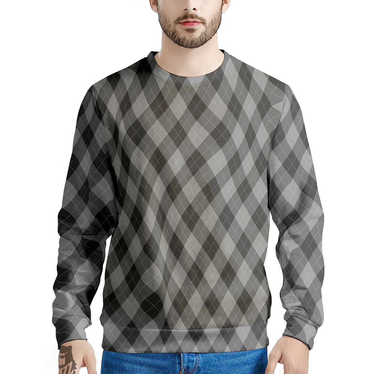 Argyle Shadow Grey Print Pattern Men's Sweatshirt-grizzshop