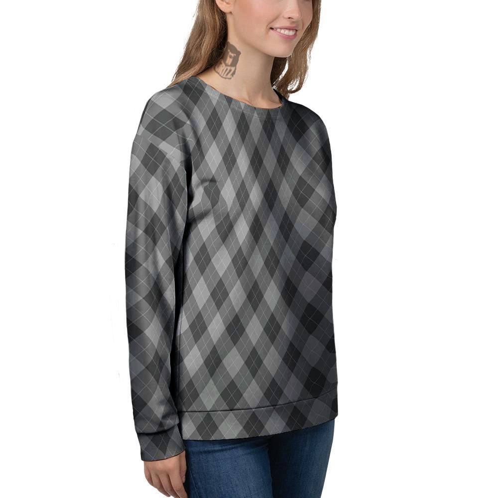 Argyle Shadow Grey Print Pattern Women's Sweatshirt-grizzshop