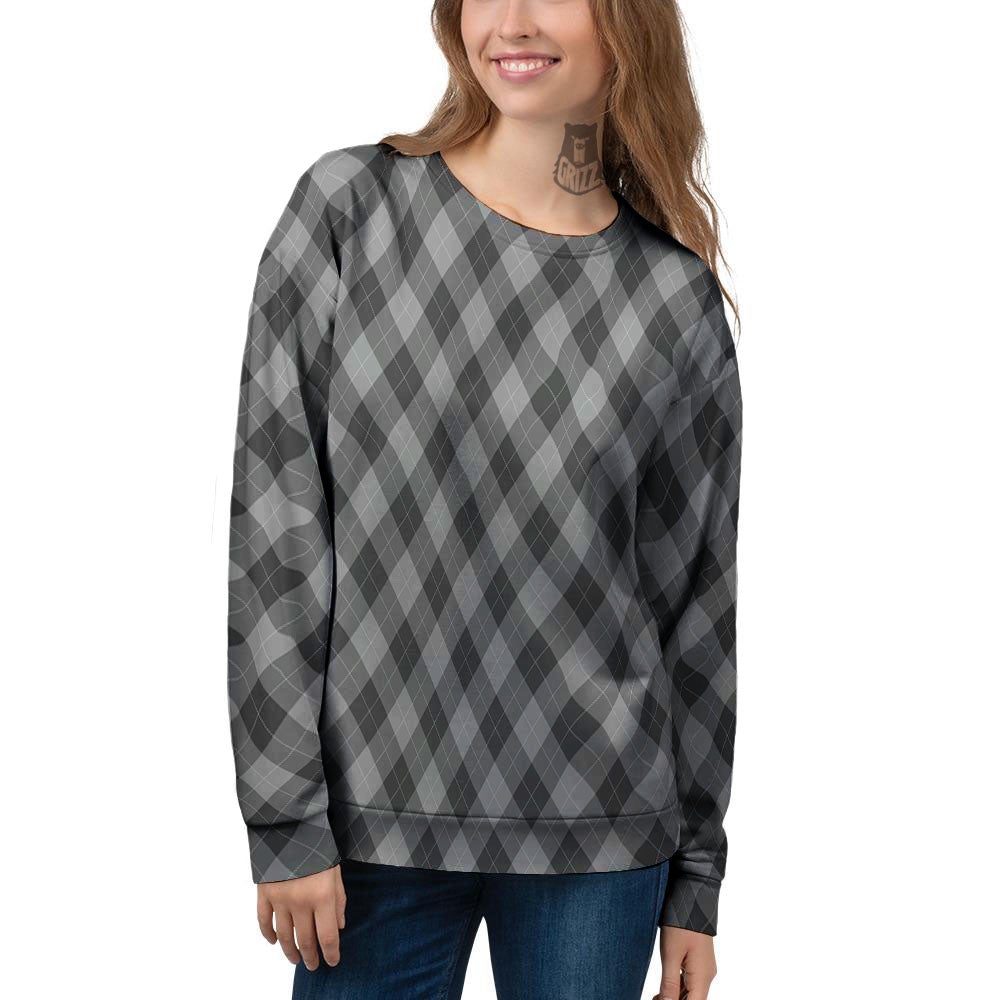 Argyle Shadow Grey Print Pattern Women's Sweatshirt-grizzshop