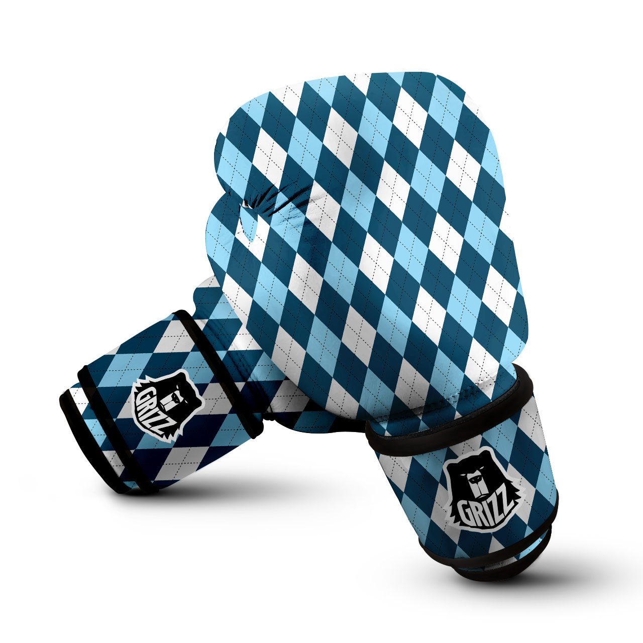 Argyle Soft Blue Print Pattern Boxing Gloves-grizzshop