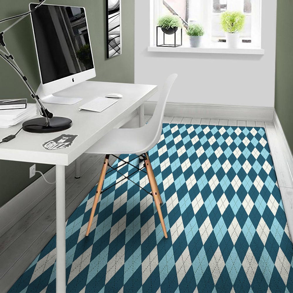 Argyle Soft Blue Print Pattern Floor Mat-grizzshop
