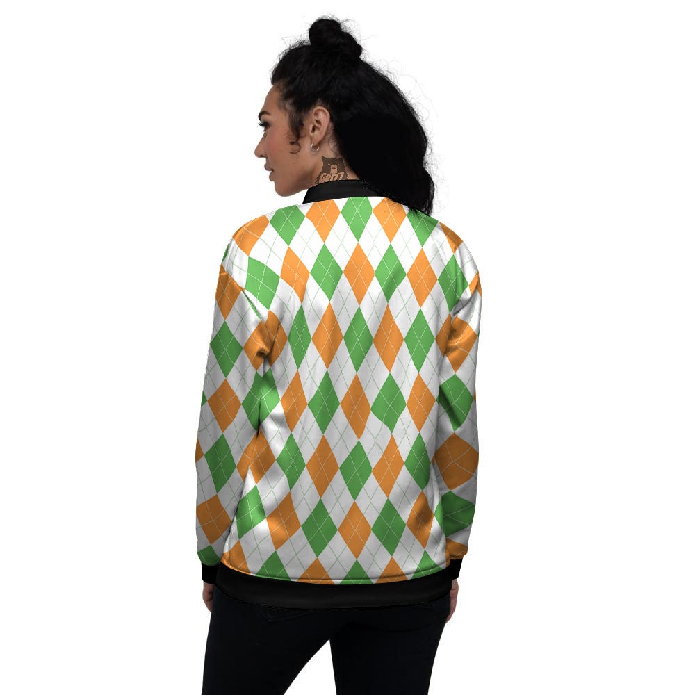 Argyle St Patrick's Day Print Pattern Women's Bomber Jacket-grizzshop