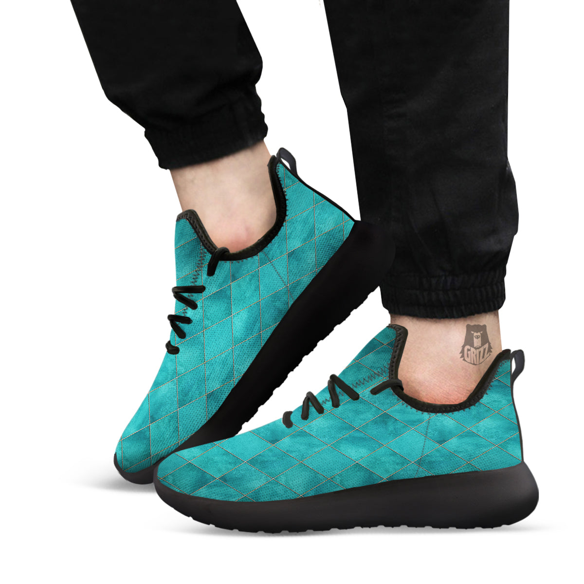 Argyle Turquoise Print Pattern Black Athletic Shoes-grizzshop