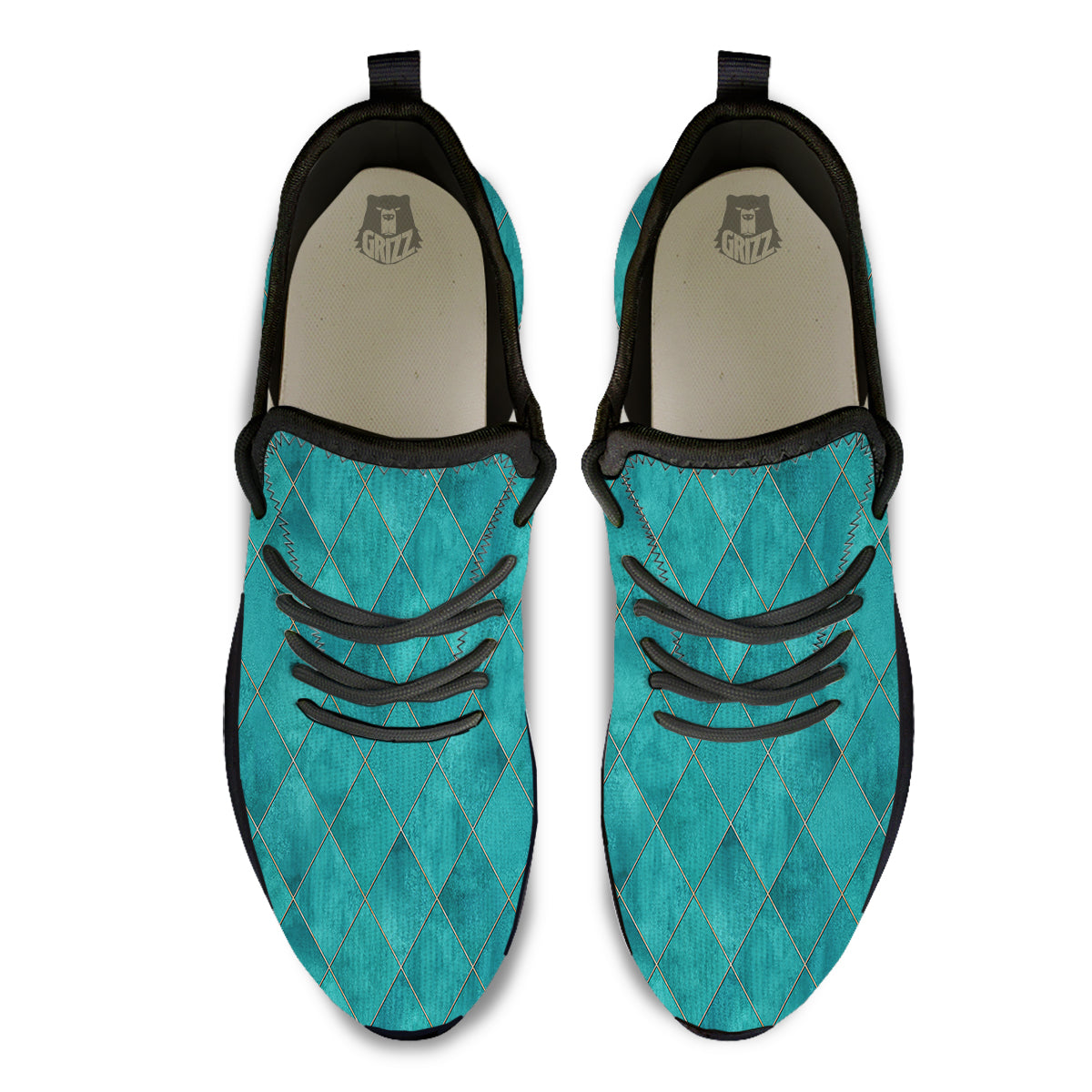 Argyle Turquoise Print Pattern Black Athletic Shoes-grizzshop
