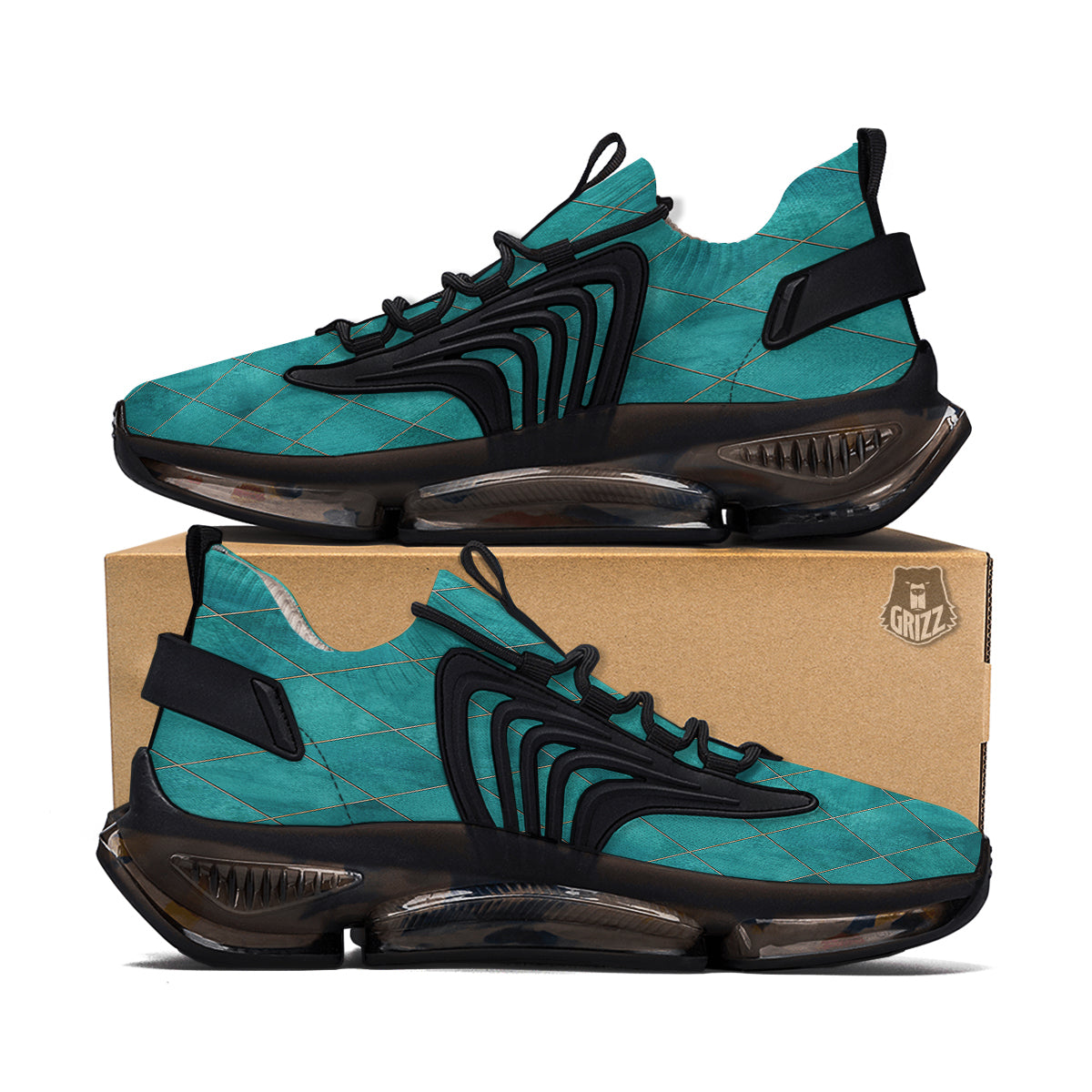 Argyle Turquoise Print Pattern Black Gym Shoes-grizzshop