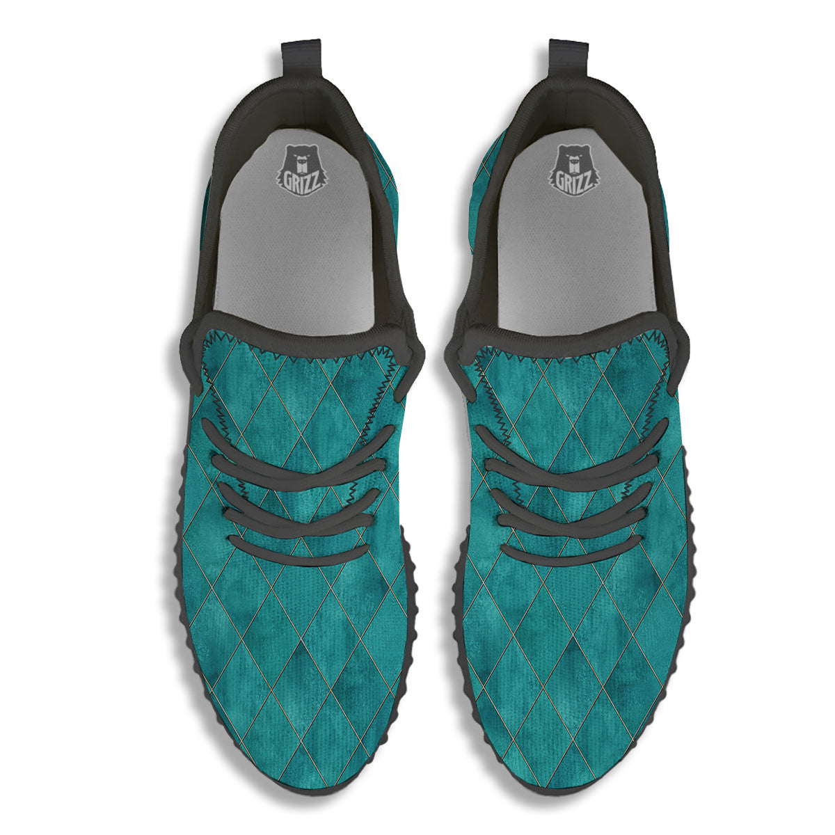 Argyle Turquoise Print Pattern Black Walking Shoes-grizzshop