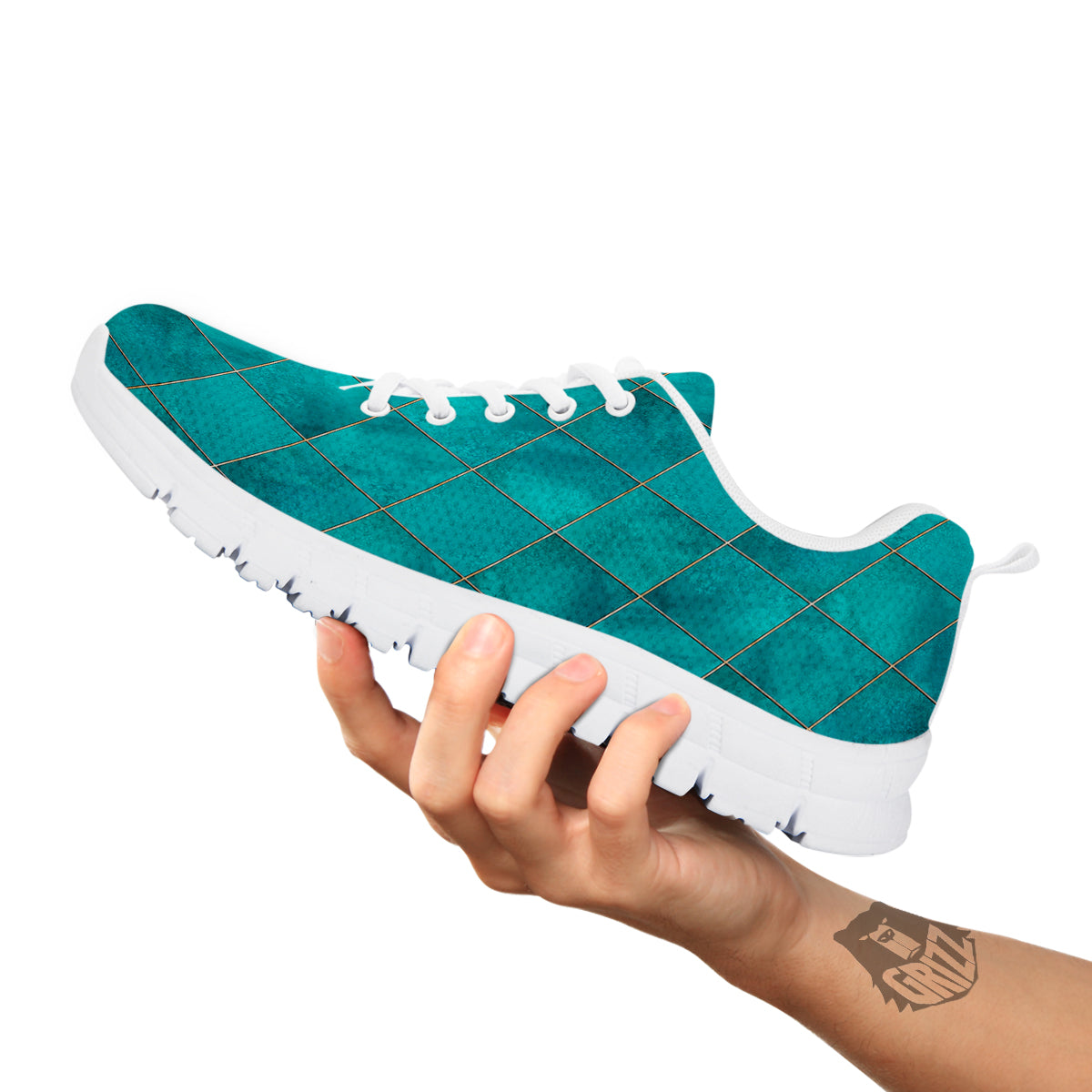 Argyle Turquoise Print Pattern White Sneaker-grizzshop