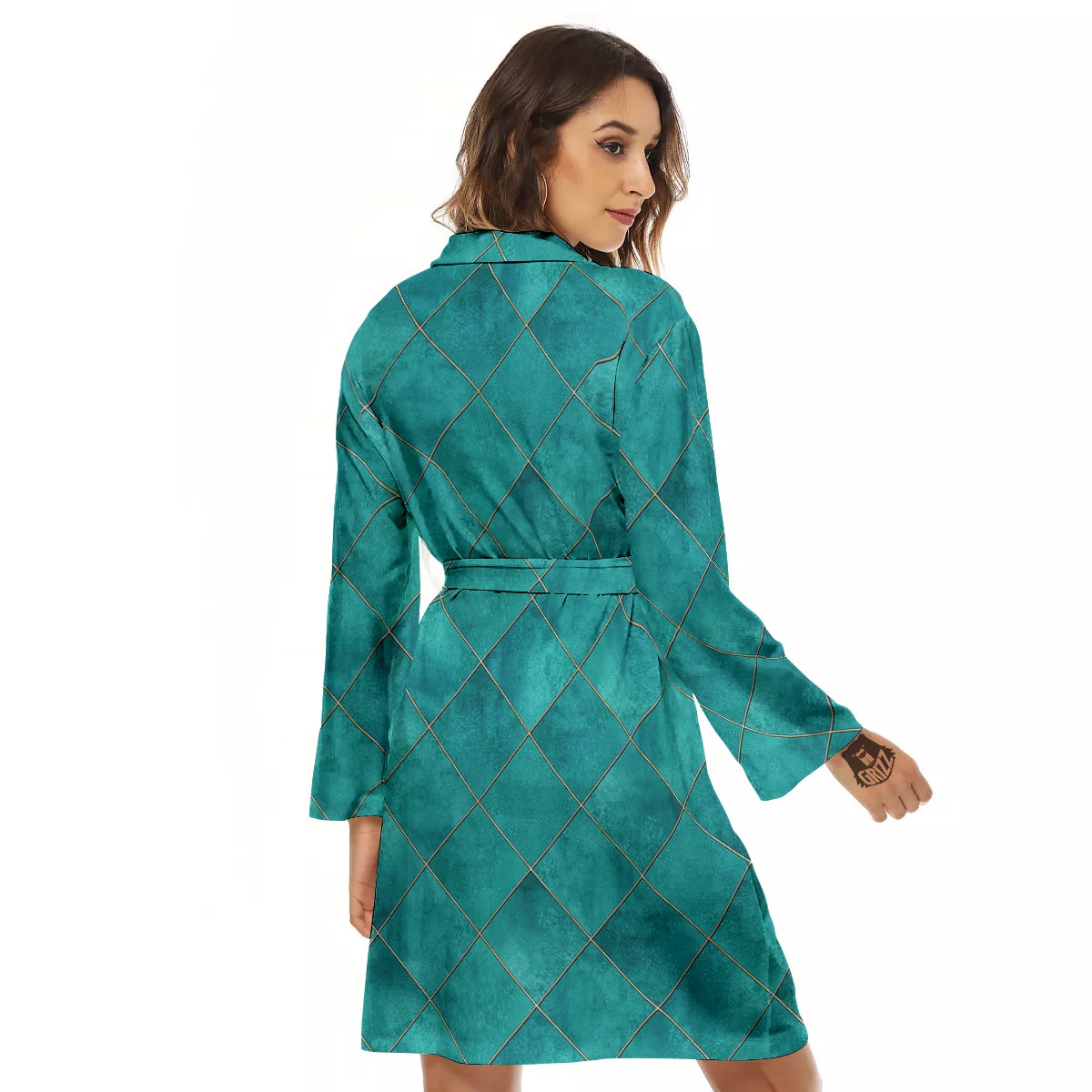 Argyle Turquoise Print Pattern Women's Robe-grizzshop