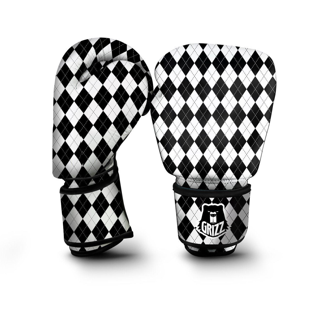 Argyle White And Black Print Pattern Boxing Gloves-grizzshop