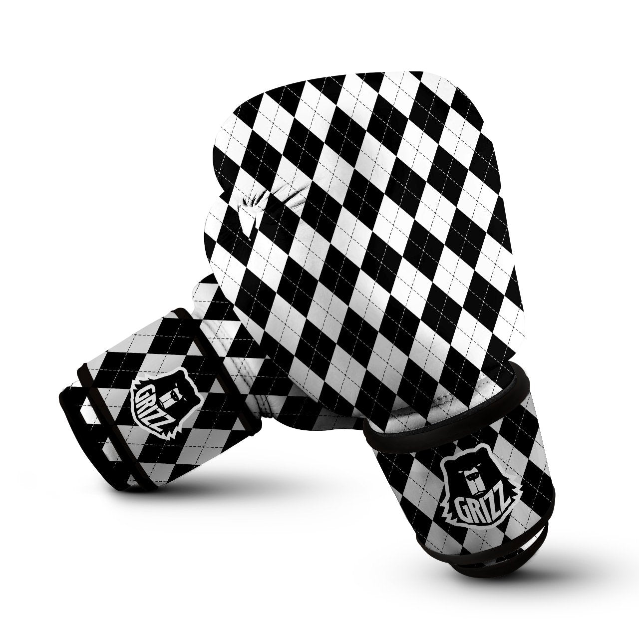 Argyle White And Black Print Pattern Boxing Gloves-grizzshop