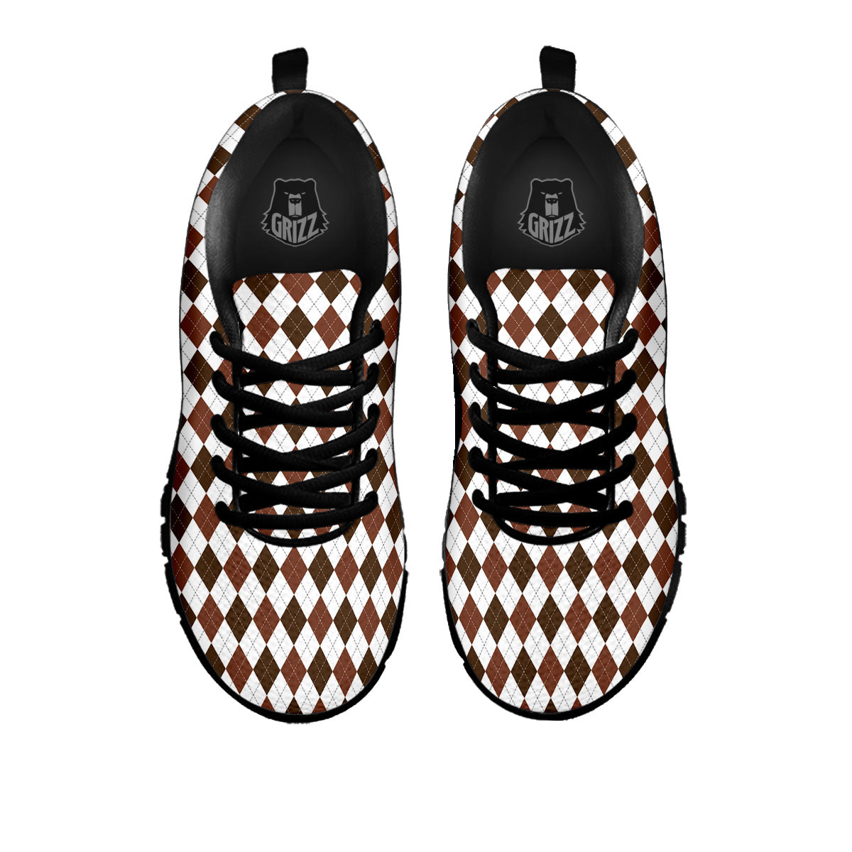 Argyle White And Brown Print Pattern Black Sneaker-grizzshop