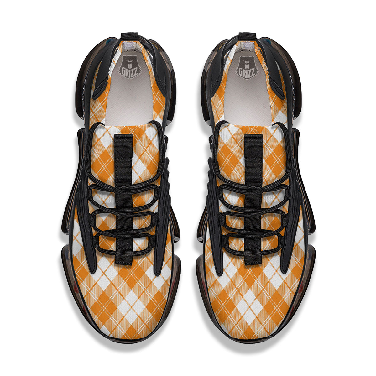 Argyle White And Orange Print Pattern Black Gym Shoes-grizzshop
