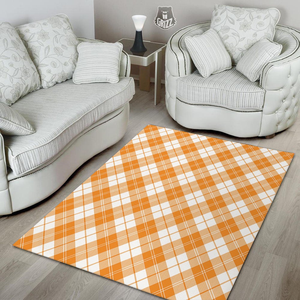 Argyle White And Orange Print Pattern Floor Mat-grizzshop
