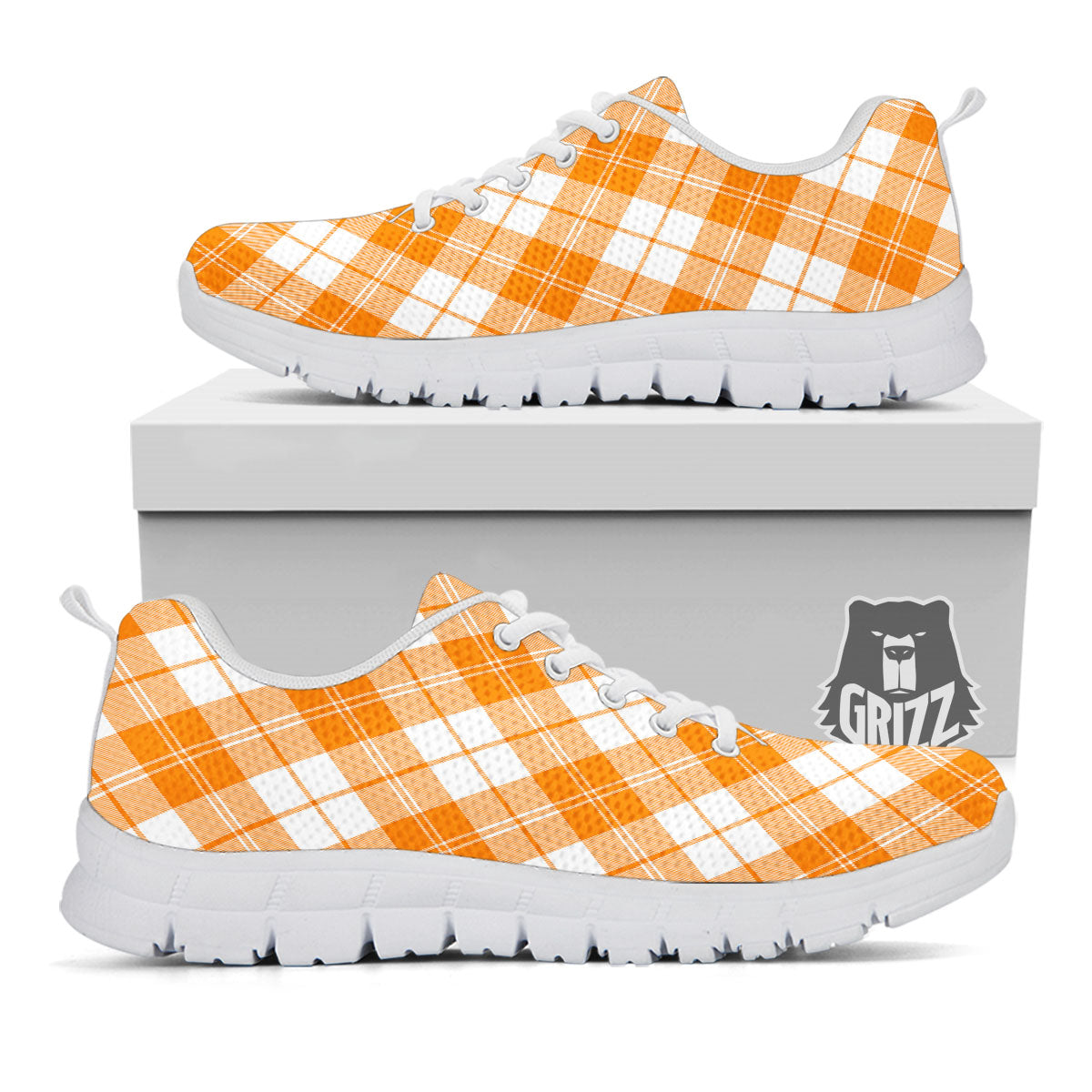 Argyle White And Orange Print Pattern White Sneaker-grizzshop