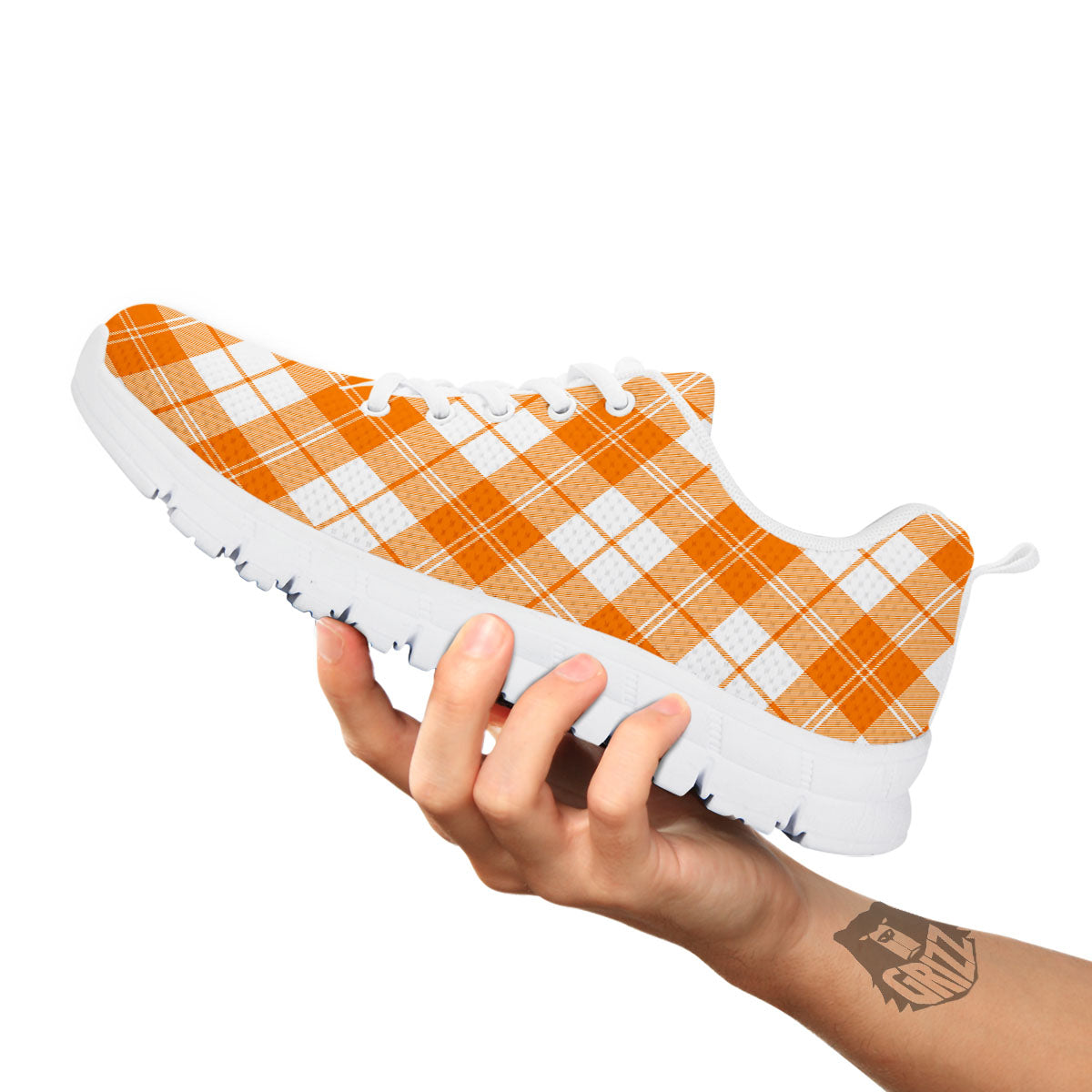 Argyle White And Orange Print Pattern White Sneaker-grizzshop