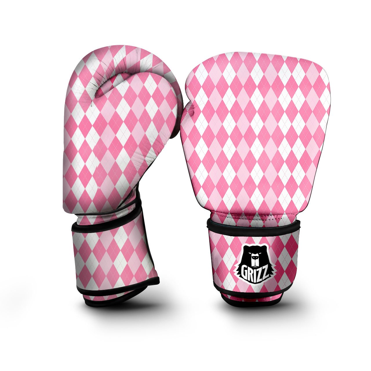 Argyle White And Pink Print Pattern Boxing Gloves-grizzshop