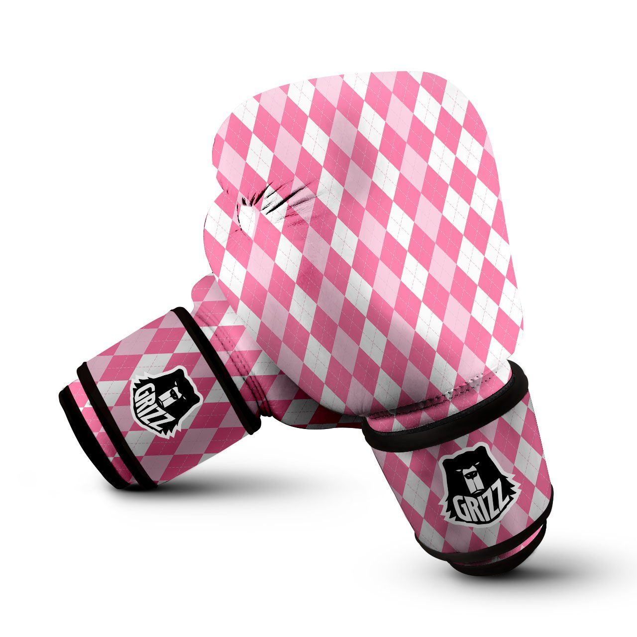 Argyle White And Pink Print Pattern Boxing Gloves-grizzshop