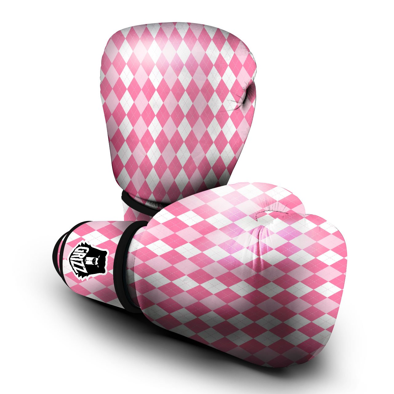 Argyle White And Pink Print Pattern Boxing Gloves-grizzshop