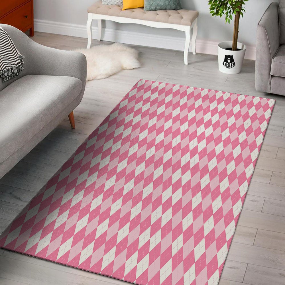 Argyle White And Pink Print Pattern Floor Mat-grizzshop
