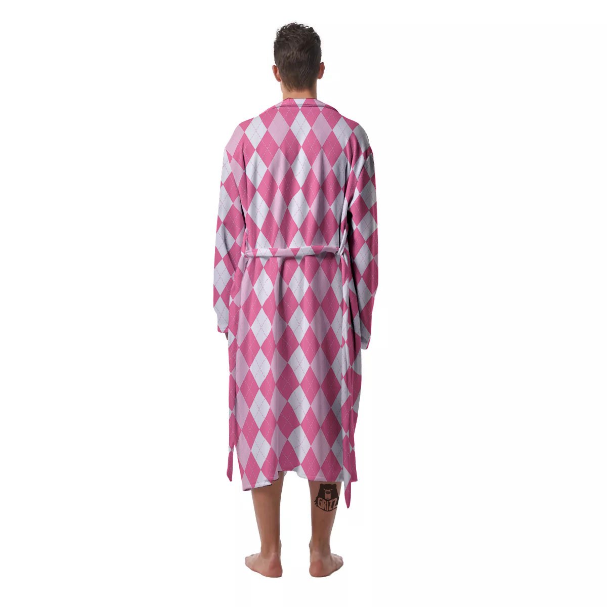 Argyle White And Pink Print Pattern Men's Robe-grizzshop
