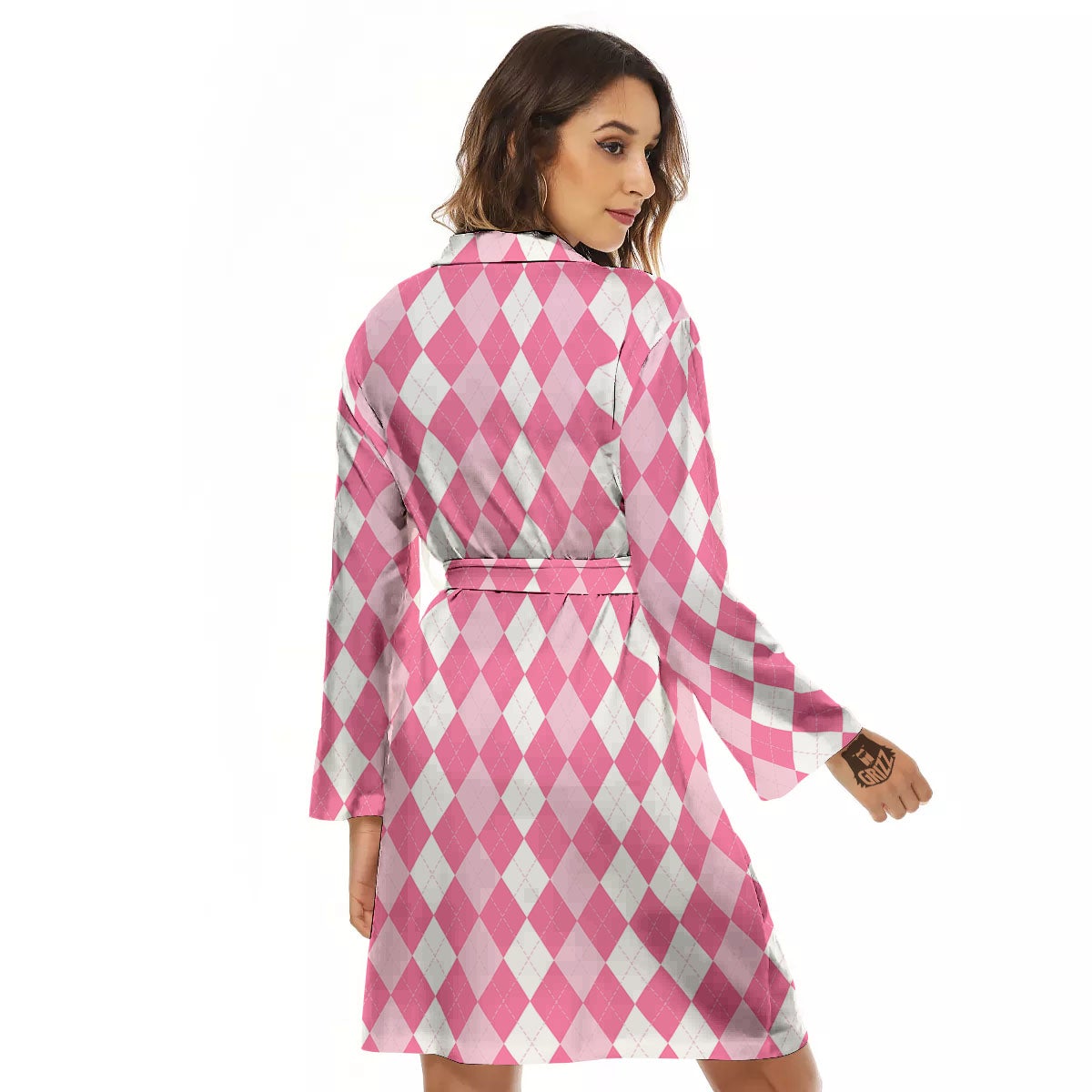 Argyle White And Pink Print Pattern Women's Robe-grizzshop