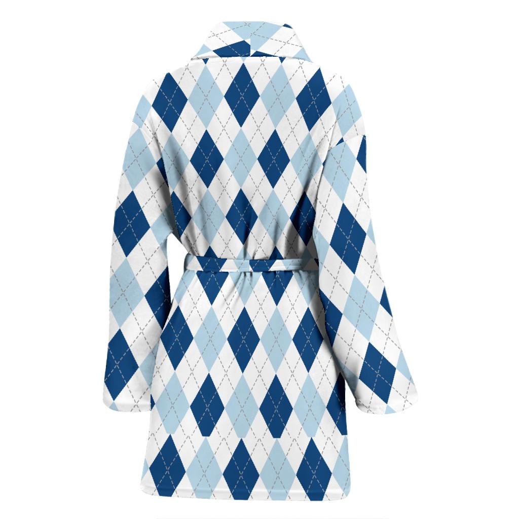 Argyle Blue Pattern Print Women Long Robe-grizzshop