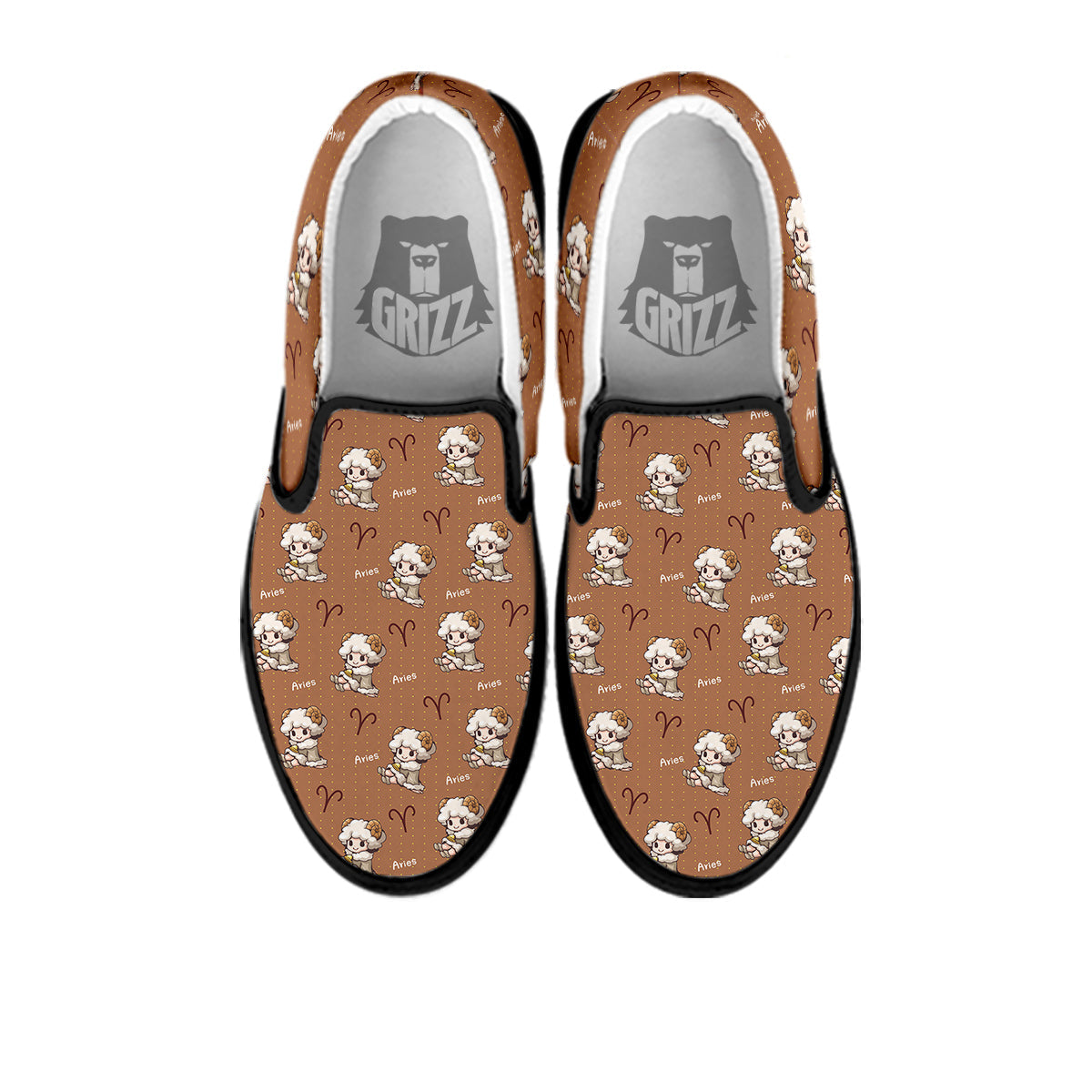 Aries Cute Cartoon Print Pattern Black Slip On Shoes-grizzshop