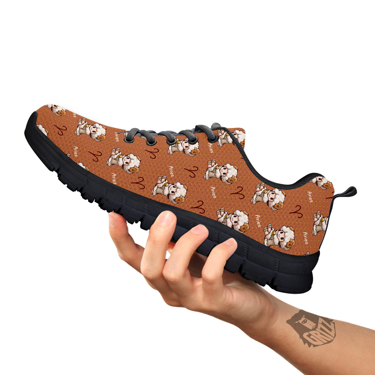 Aries Cute Cartoon Print Pattern Black Sneaker-grizzshop