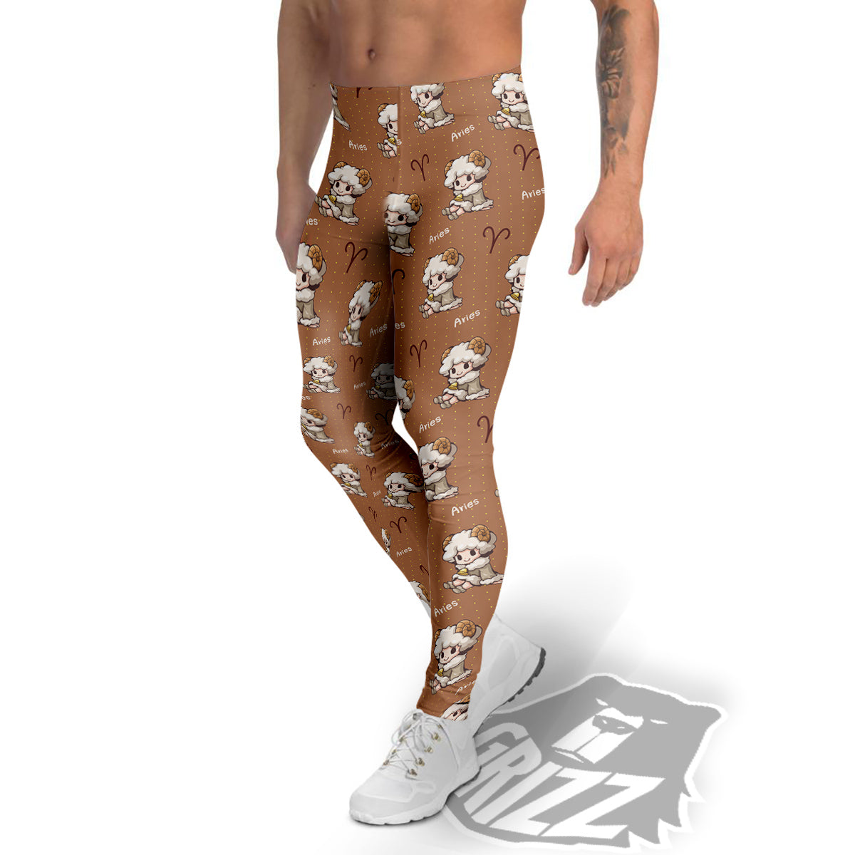 Aries Cute Cartoon Print Pattern Men's Leggings-grizzshop
