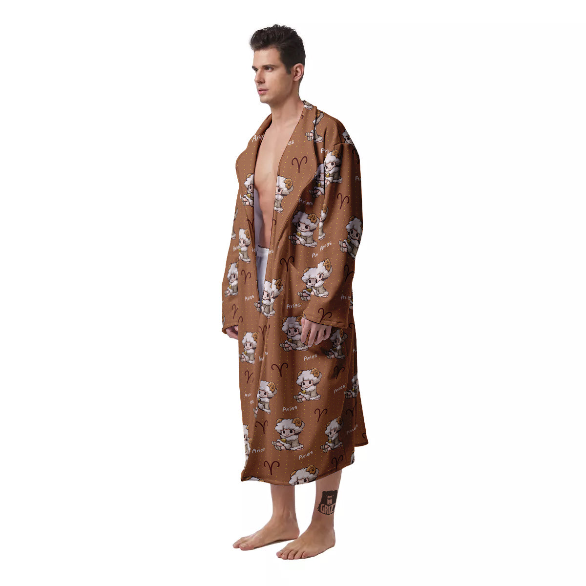 Aries Cute Cartoon Print Pattern Men's Robe-grizzshop