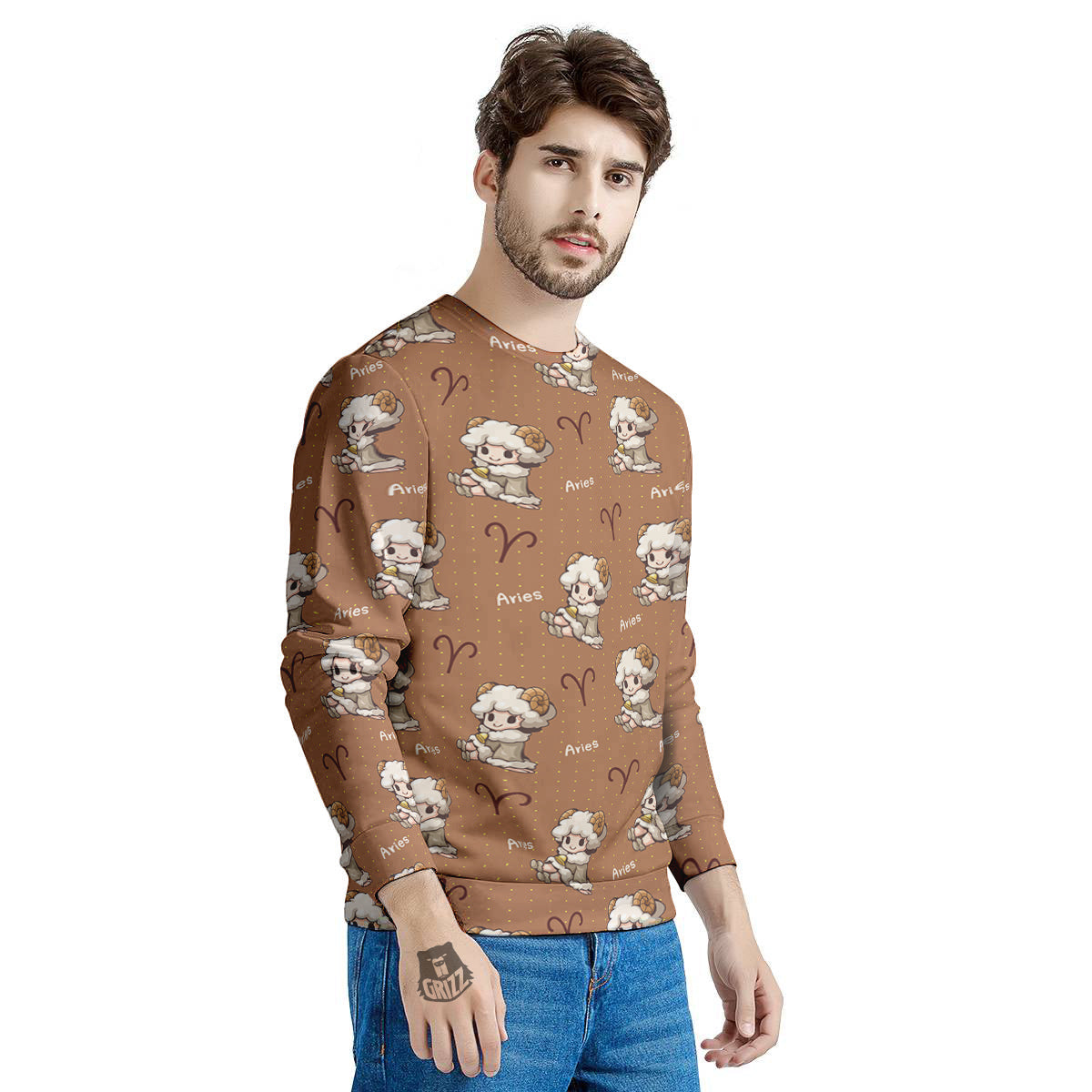Aries Cute Cartoon Print Pattern Men's Sweatshirt-grizzshop