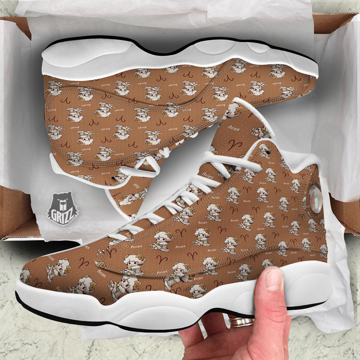 Aries Cute Cartoon Print Pattern White Basketball Shoes-grizzshop
