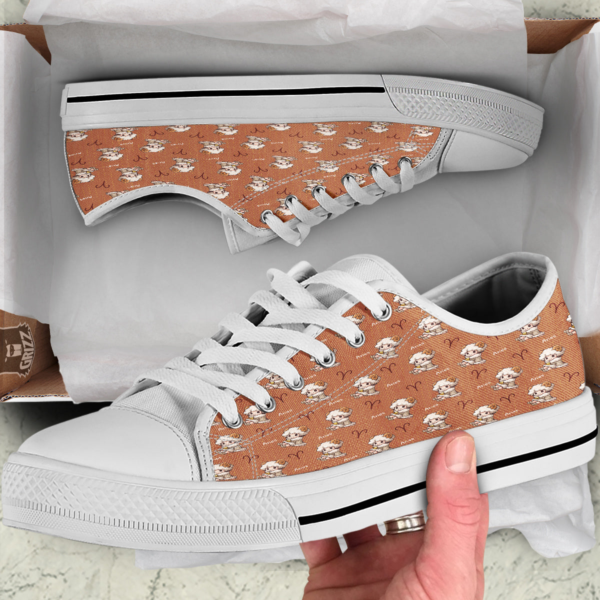 Aries Cute Cartoon Print Pattern White Low Top Shoes-grizzshop